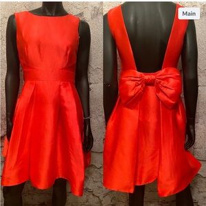 Classic Red Satin Bow Back Party Dress